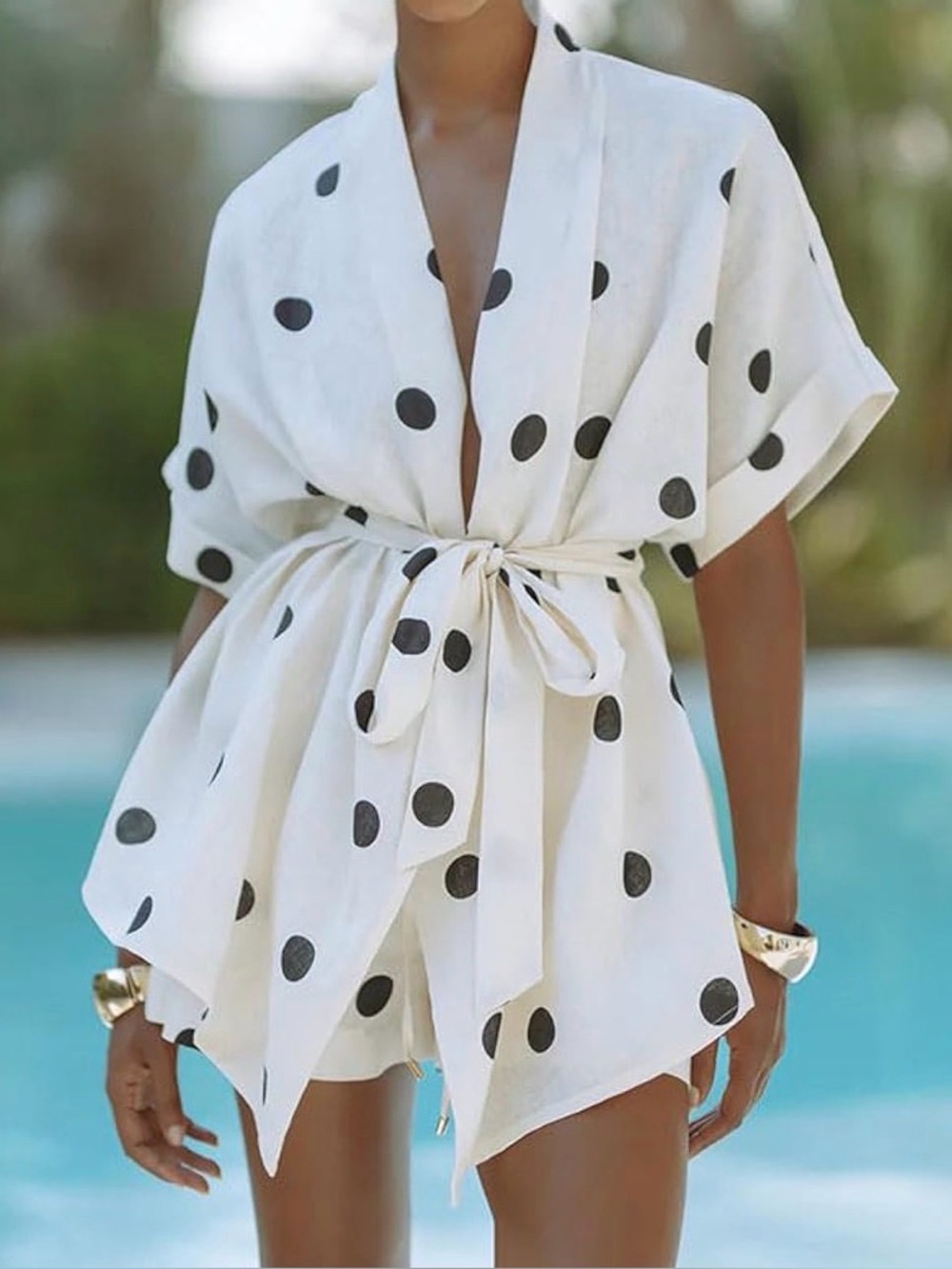 Two Piece Polka Dot Tie-Waist Outfit